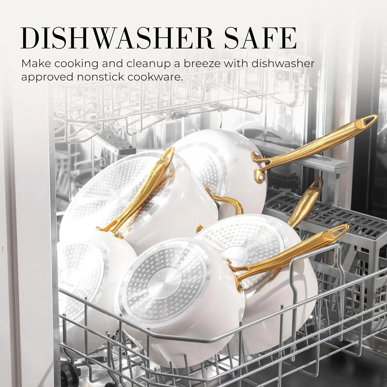 Styled Settings White Pots and Pans Set Nonstick-15 Piece Luxe White Cookware Set Non Toxic,Oven Safe,Induction Safe Cooking Pot with Strainer Lid,Gold Cooking Utensils,Gold Pots & Pans��
