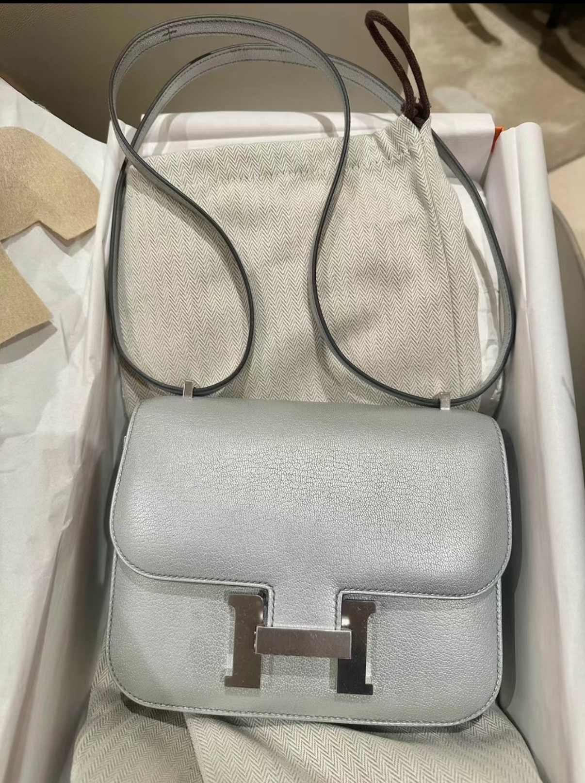 Hermès Constance 19 Olympic Silver Goatskin Custom