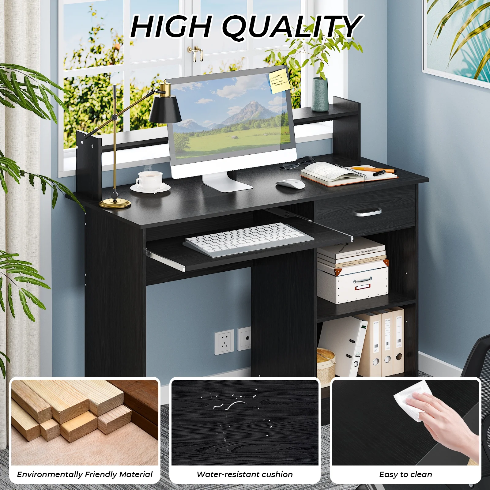 Ktaxon Computer Desk Home Office Workstation Laptop Table Drawer Shelf Furniture White