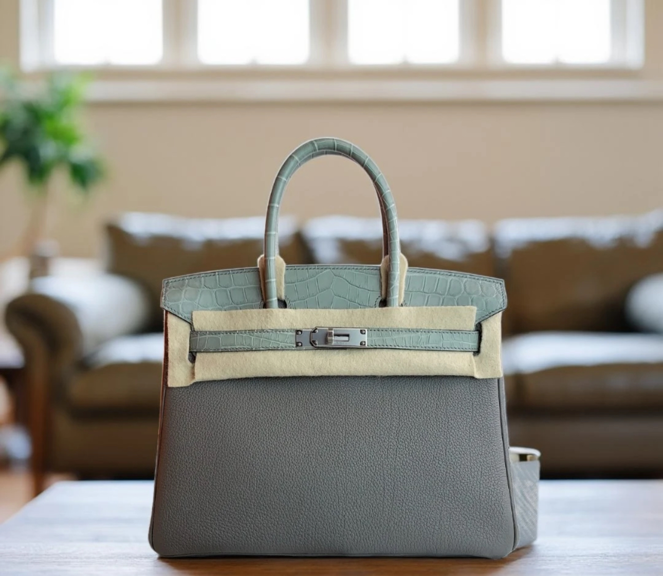 Hermès Birkin Bag 25-35 TOGO Grey Crocodile Leather Customized