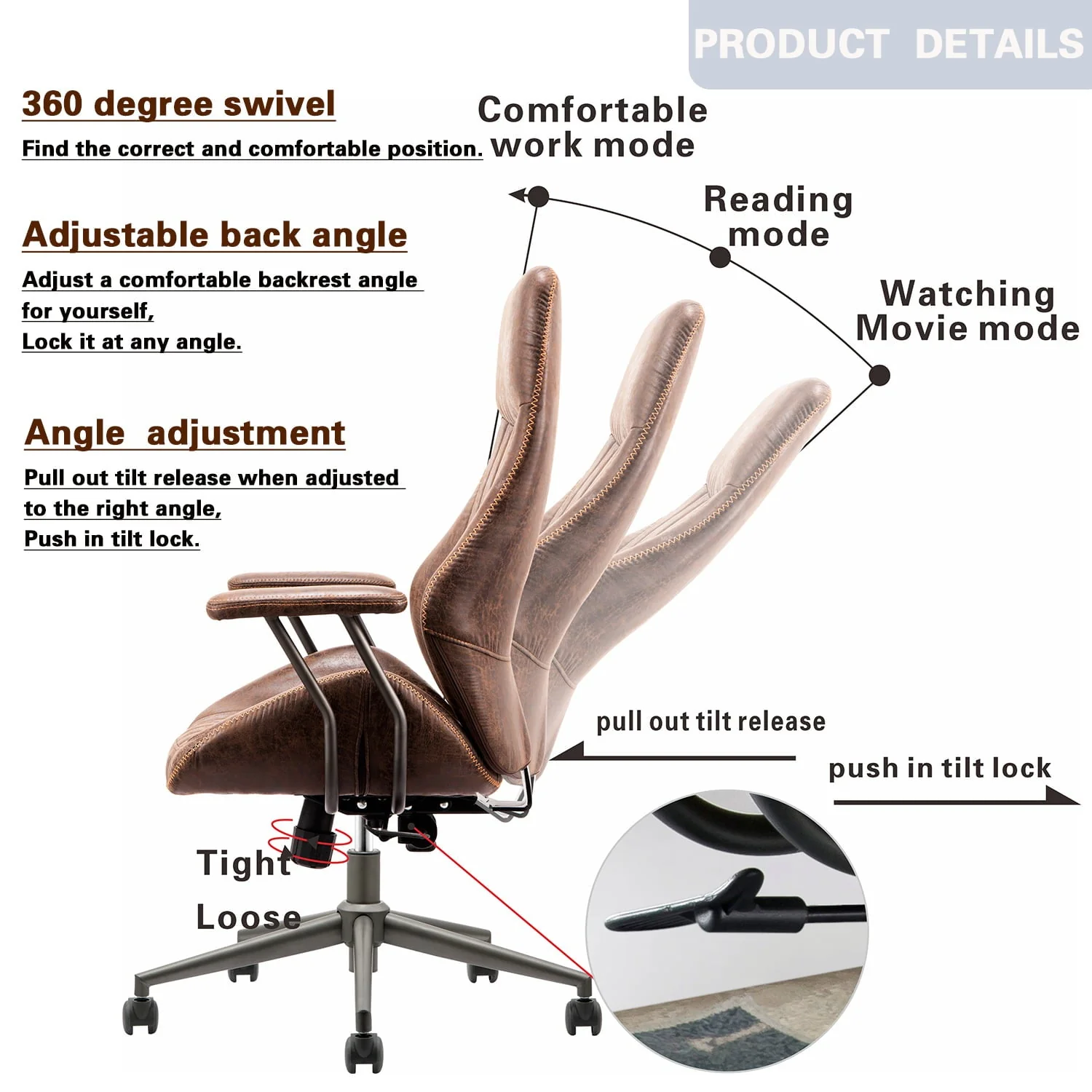 Ovios Ergonomic Office Chair High Back Computer Desk Deepen Seat Chair with Lumbar Support for Home Office