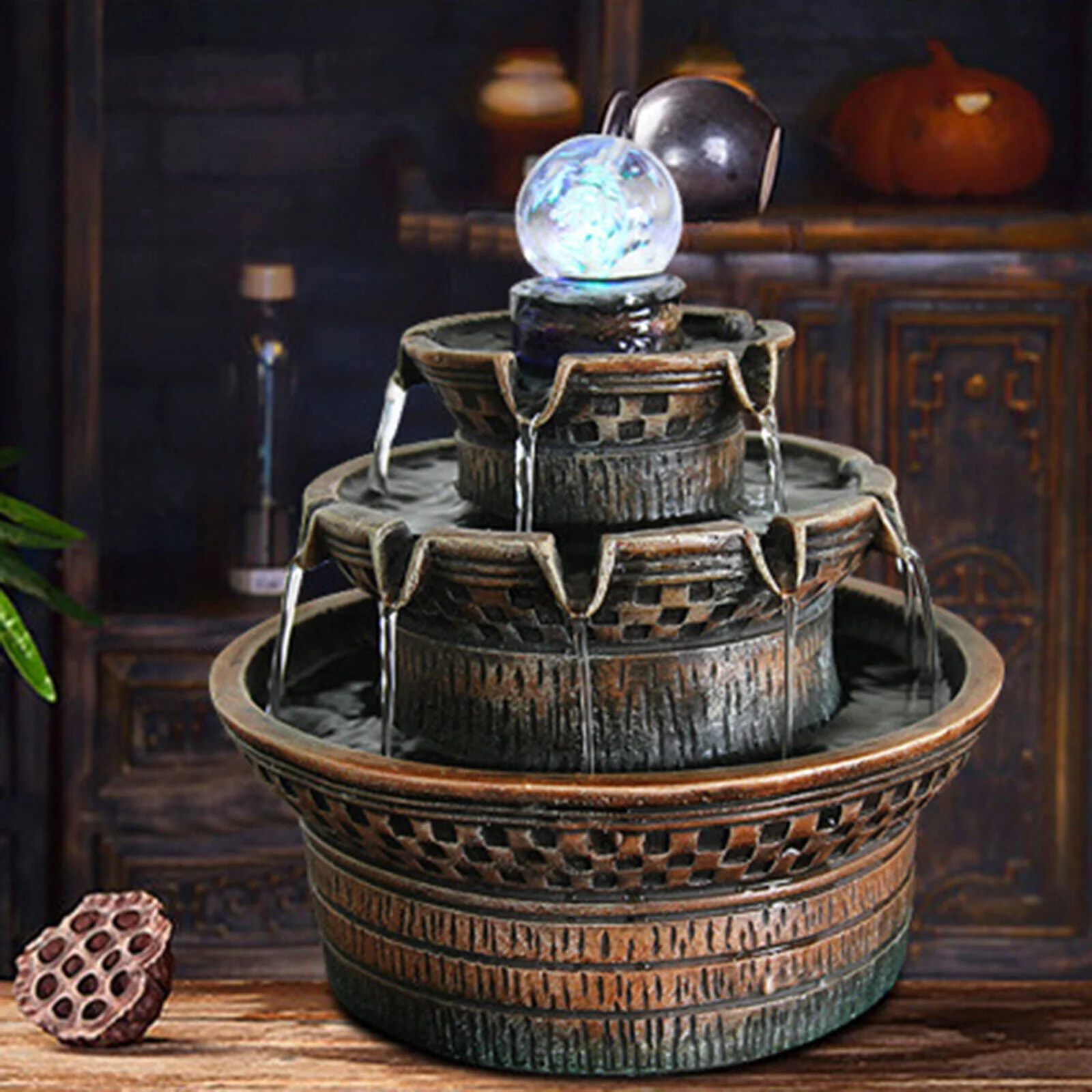 3Tier Resin Indoor Tabletop Waterfall Feature Fountain Home Office Desktop Decor