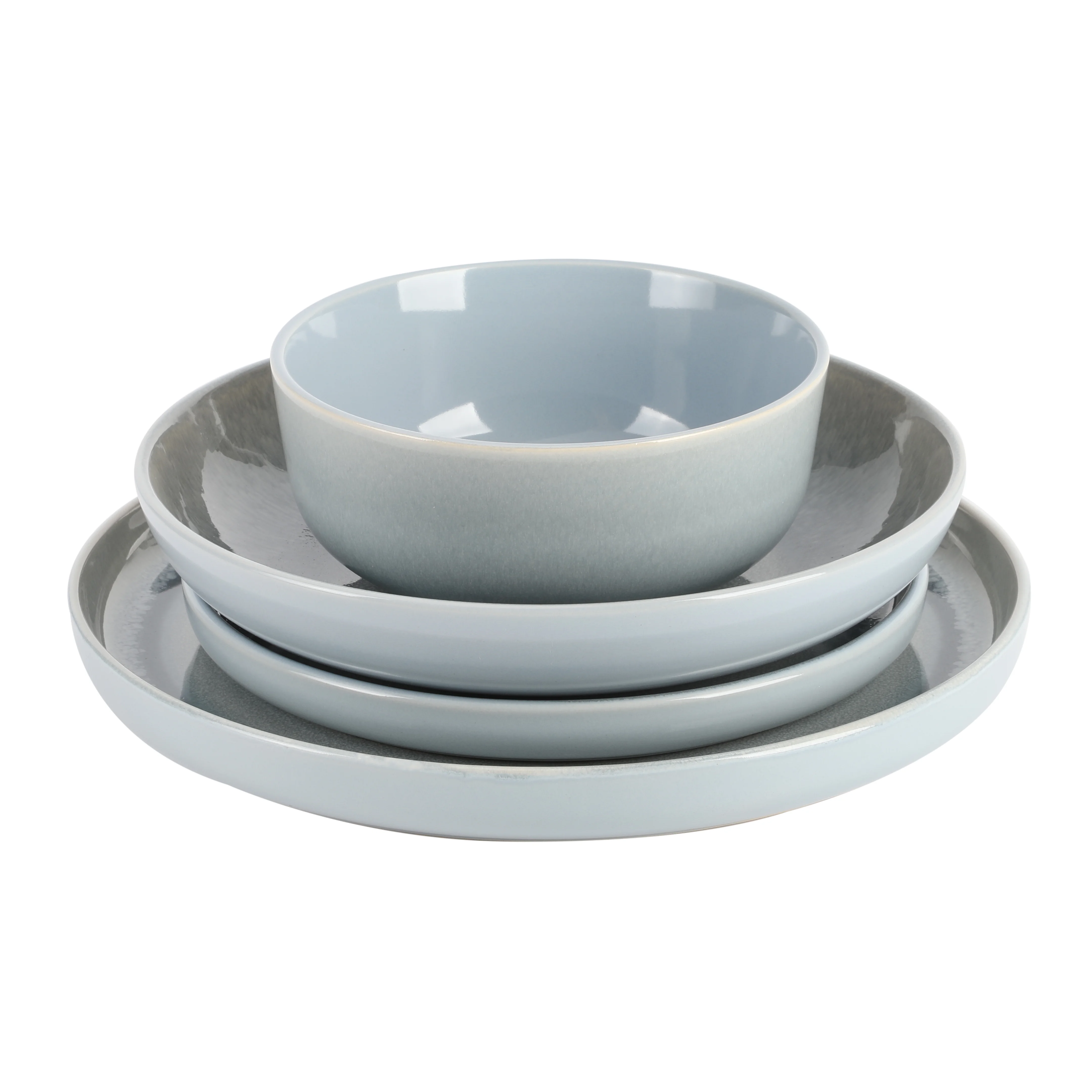 Gibson Elite Juno Moon 16 Piece Double Bowl Reactive Dinnerware Set - Blue