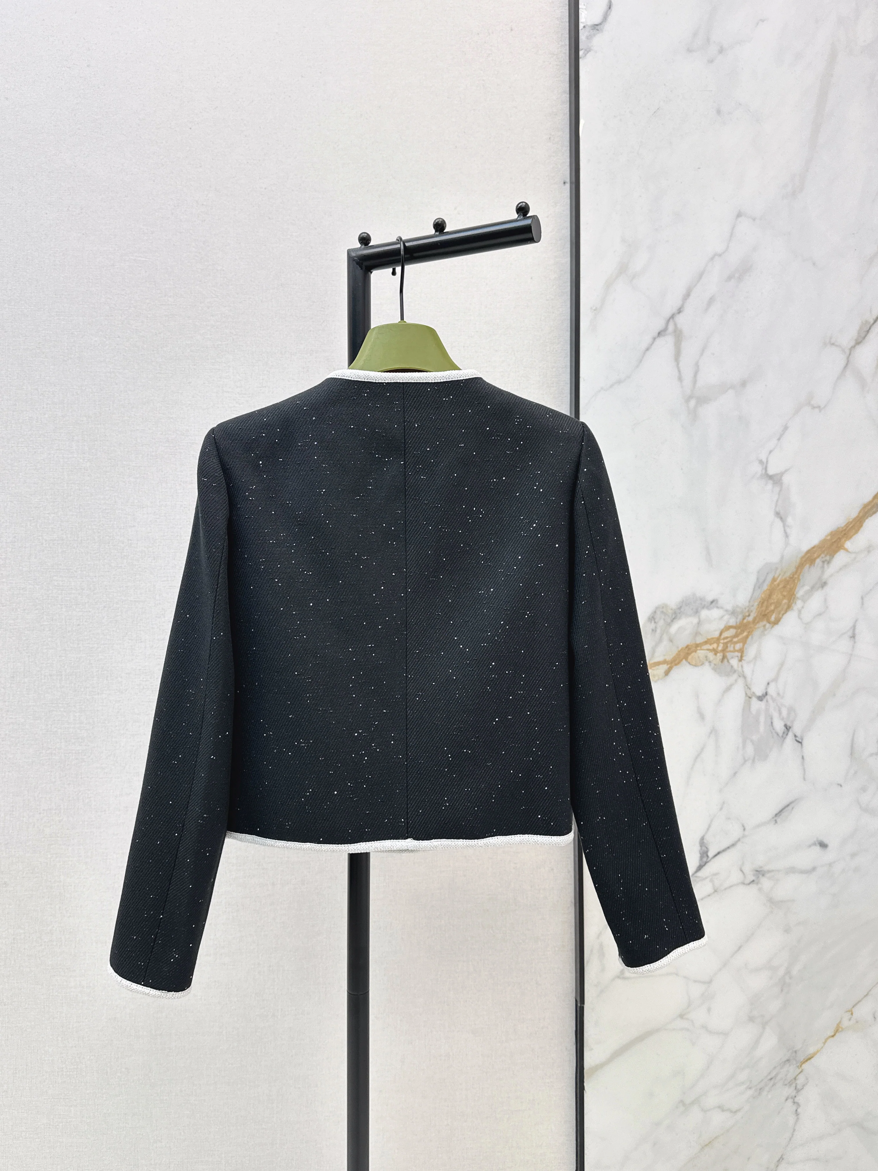 26NEW Crew Neck Color Block Tweed Jacket