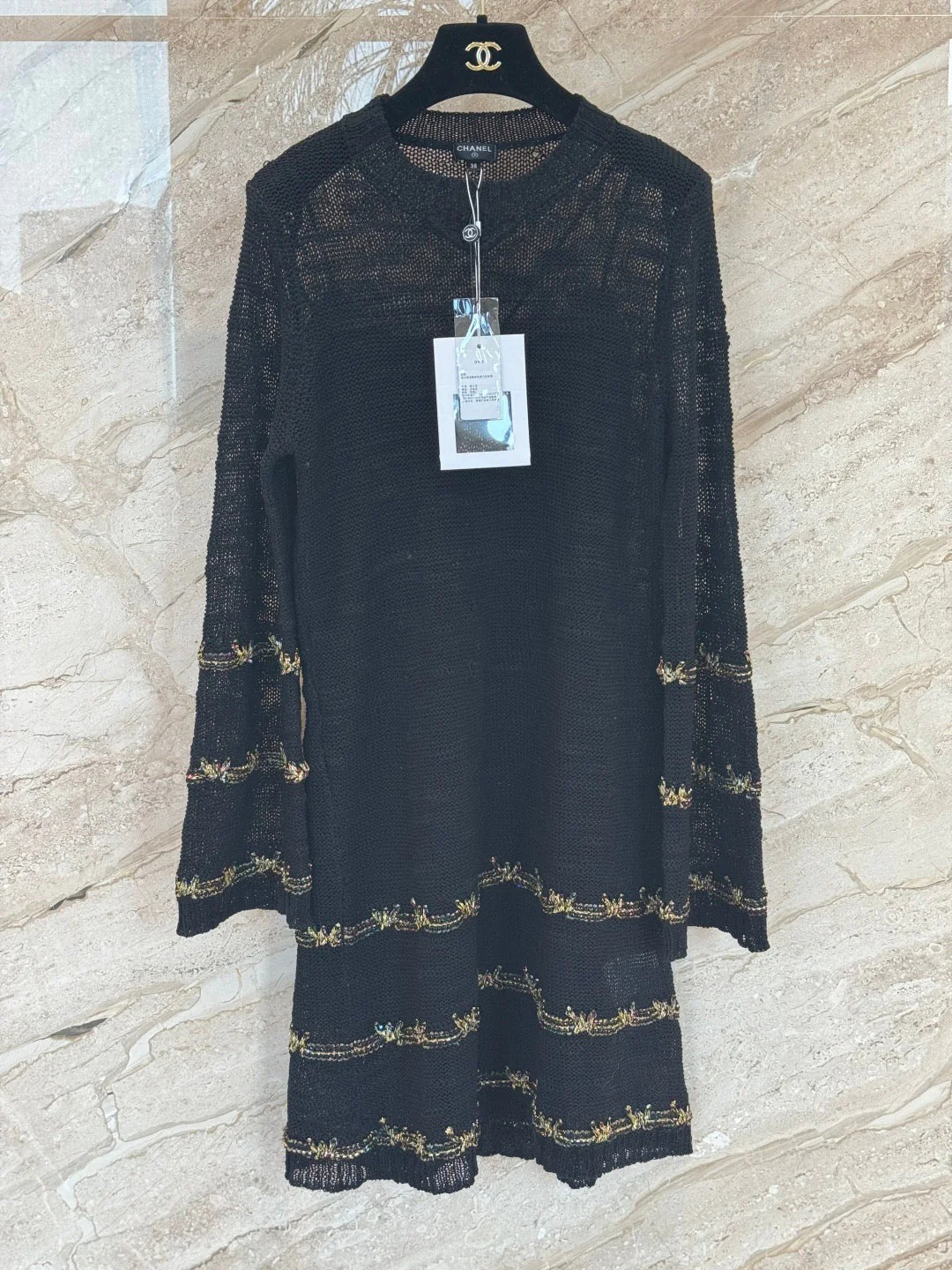 Gold yarn striped dress