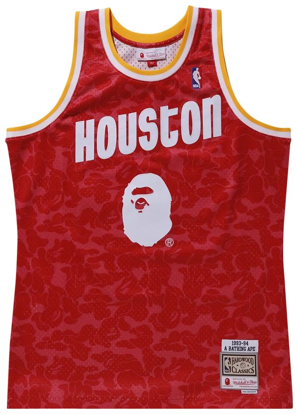 BAPE x Mitchell Ness Rockets Camo Basketball Swingman Jersey 'Red'