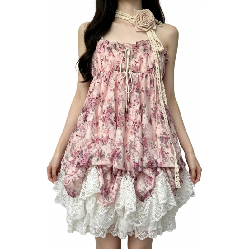 Spaghetti Strap Lace Mini Dress 2000s Women Cute Summer