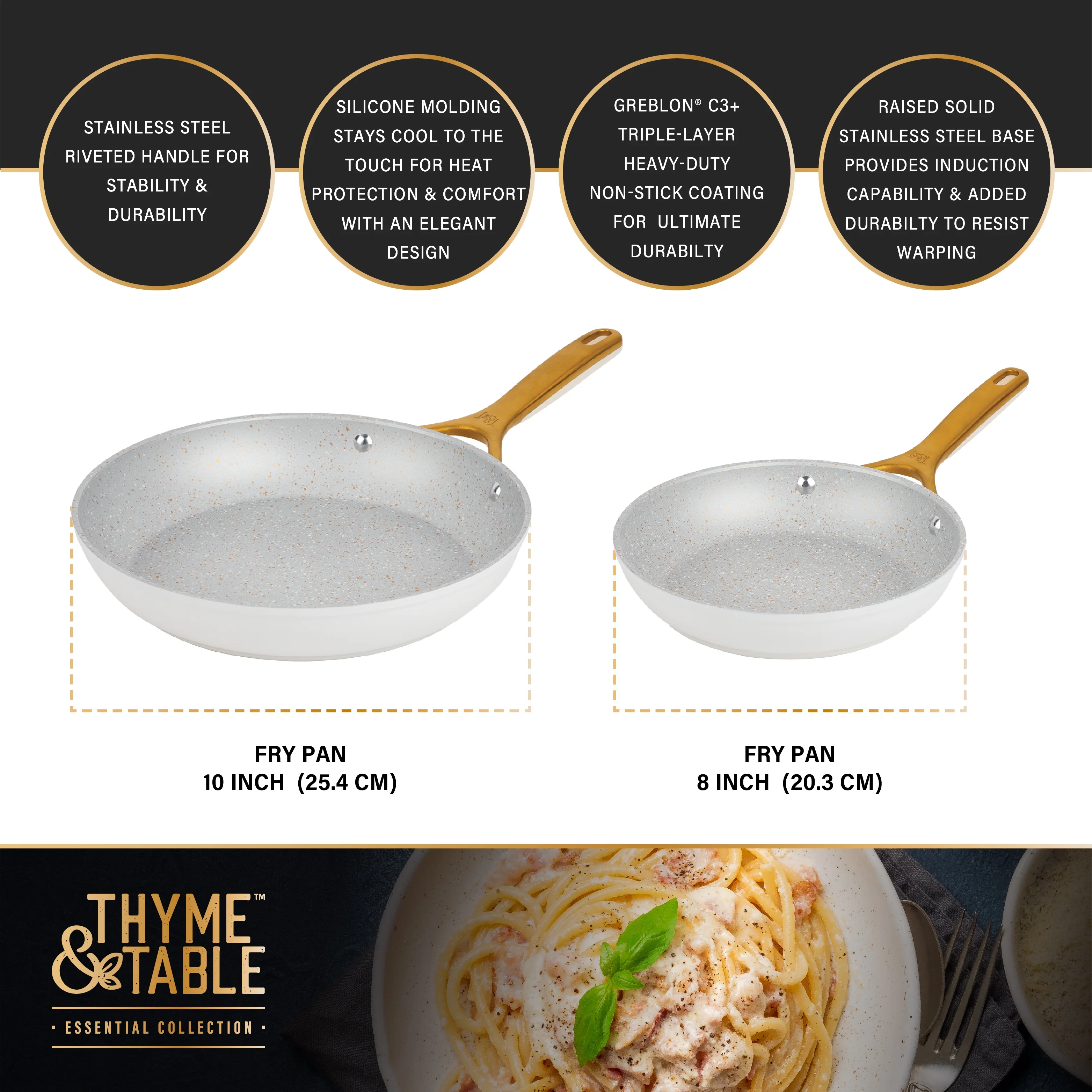 Thyme & Table 12-Piece Non-Stick Supreme Cookware Set, Pots and Pans Set - Cream