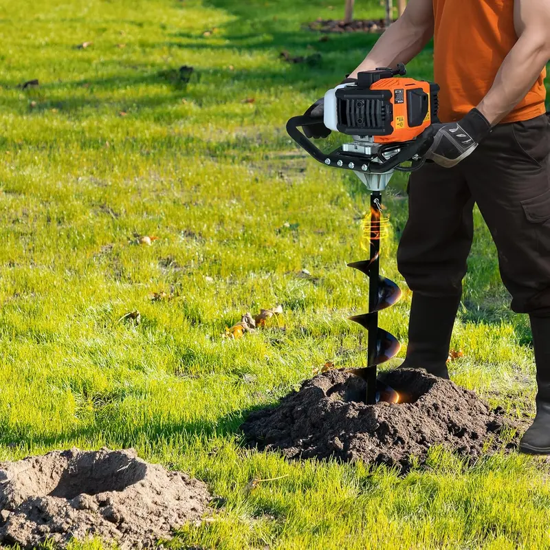 1450W Gas-Powered Post Hole Digger with 6″ & 10″ Auger Bits and 3 Extension Rods – Orange/Black