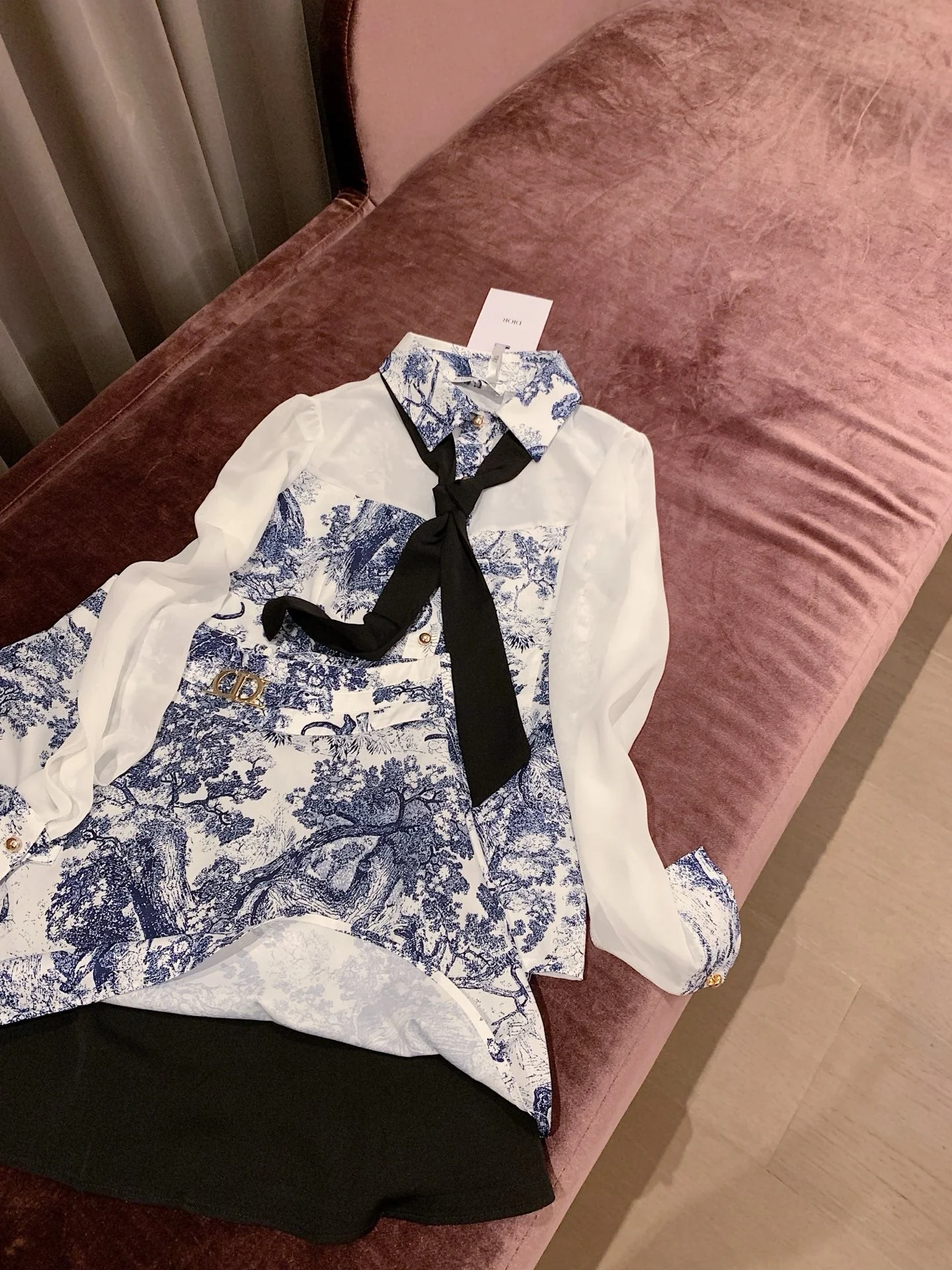 Zoo Print Satin-Paneled Chiffon Shirt and Skirt Set