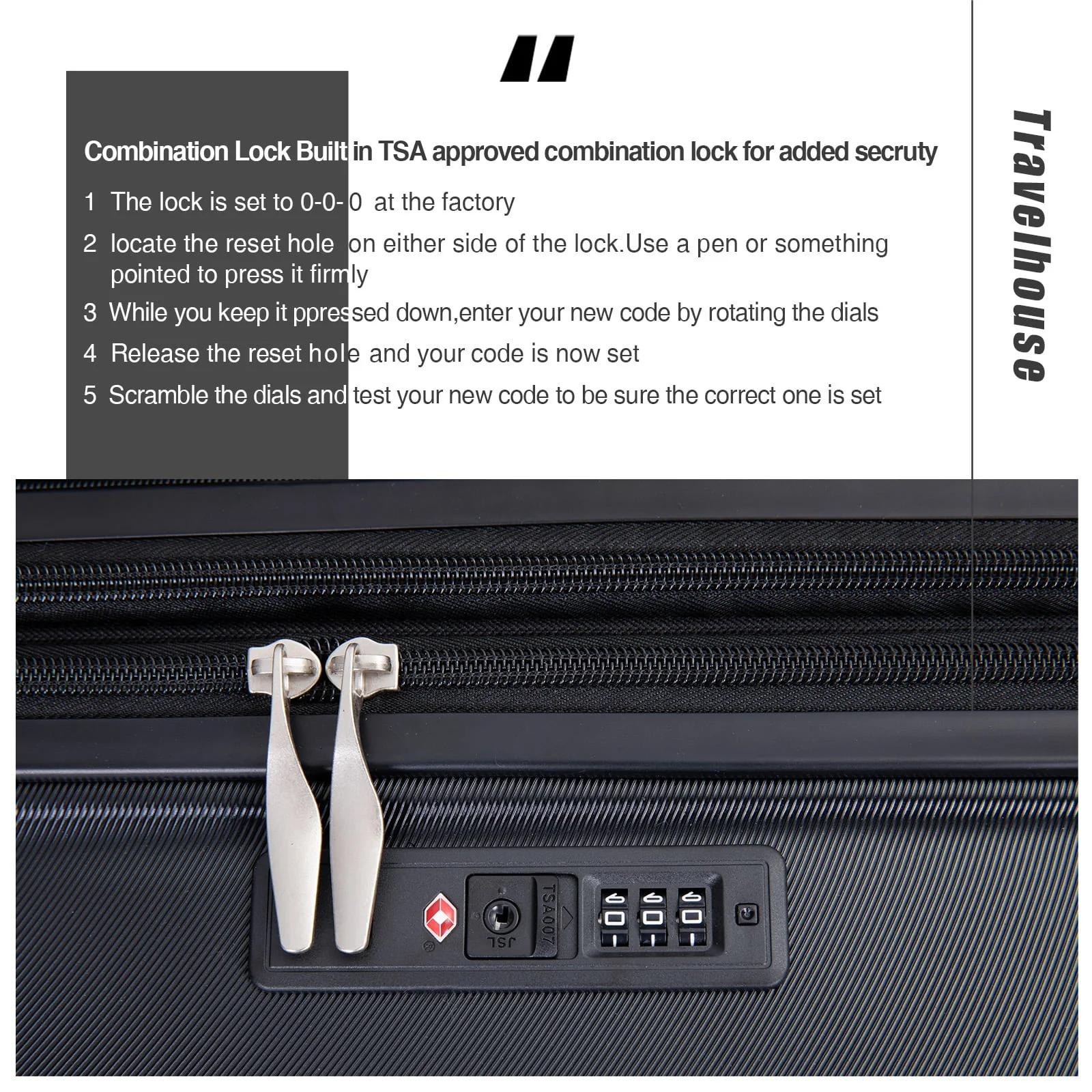 Travelhouse 3 Piece Luggage Set Hardshell Expandable Lightweight Suitcase with TSA Lock Spinner Wheels 20in24in28in.(Black)
