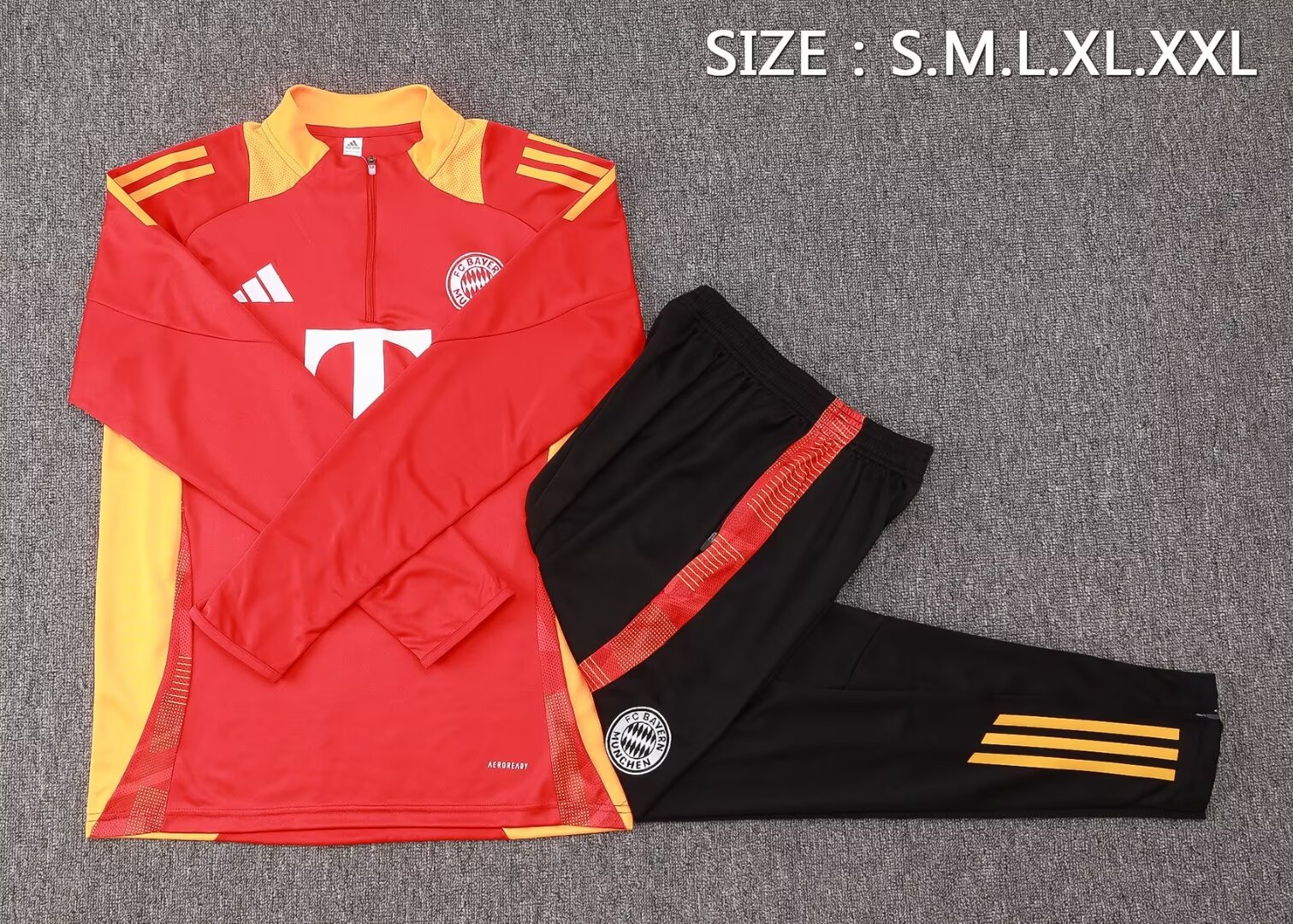 2024/2025 Bayern Munich Half-Pull Training Suit Red(Yellow collar)Football Shirt 1:1 Thai Quality