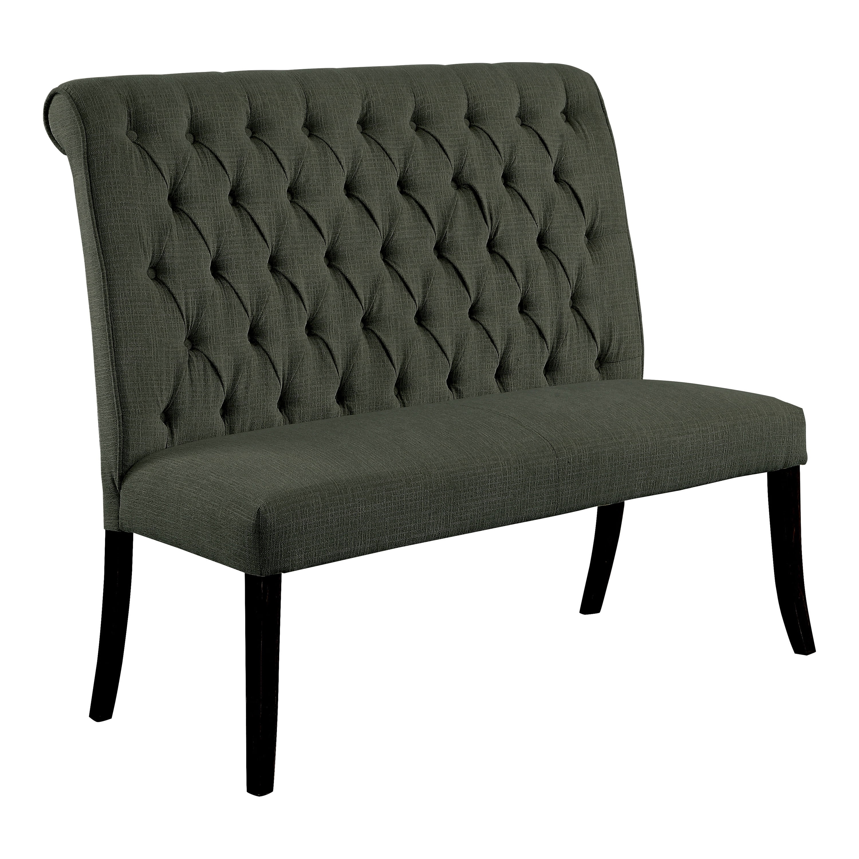 Furniture of America Verona Fabric and Wood Transitional 2-Seater Dining Bench with Tufted, Gray