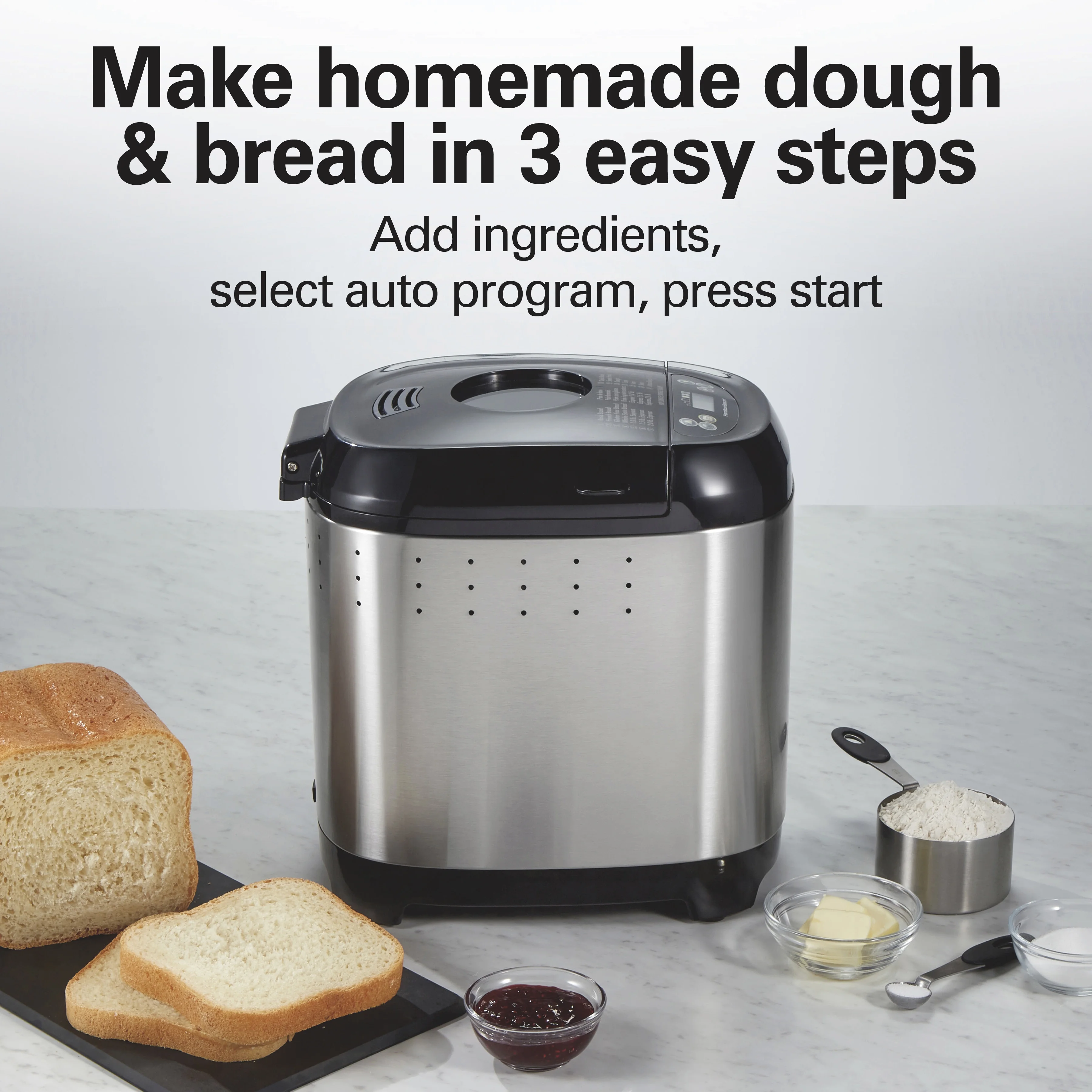 Hamilton Beach 2 lb Bread Maker Machine, Artisan Dough Bread Maker with 14 Settings, Black & Stainless Steel