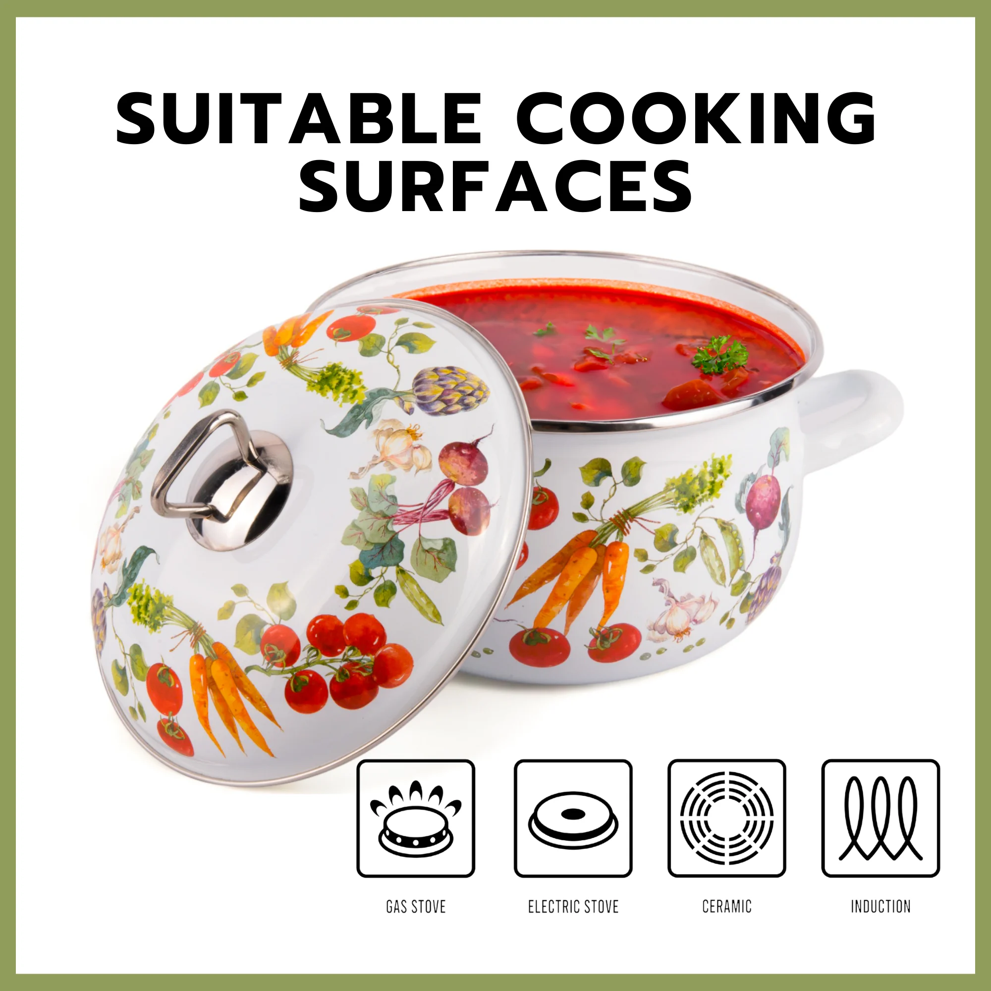 STPgoods Enameled Aluminum Belly Deep Stock Pot with Lid Set of 2 Vegetable Garden Cooking Pot Set 2.2 Qt 4 Qt 5.05 Qt and 6.55 Qt Enamel Soup Pots
