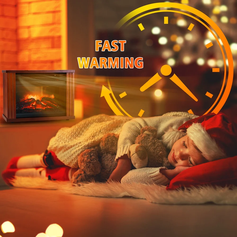 PRO CHOICE Electric Fireplace Freestanding Heater W/3D Flame Stove, Small Space Heater for Desktop Use