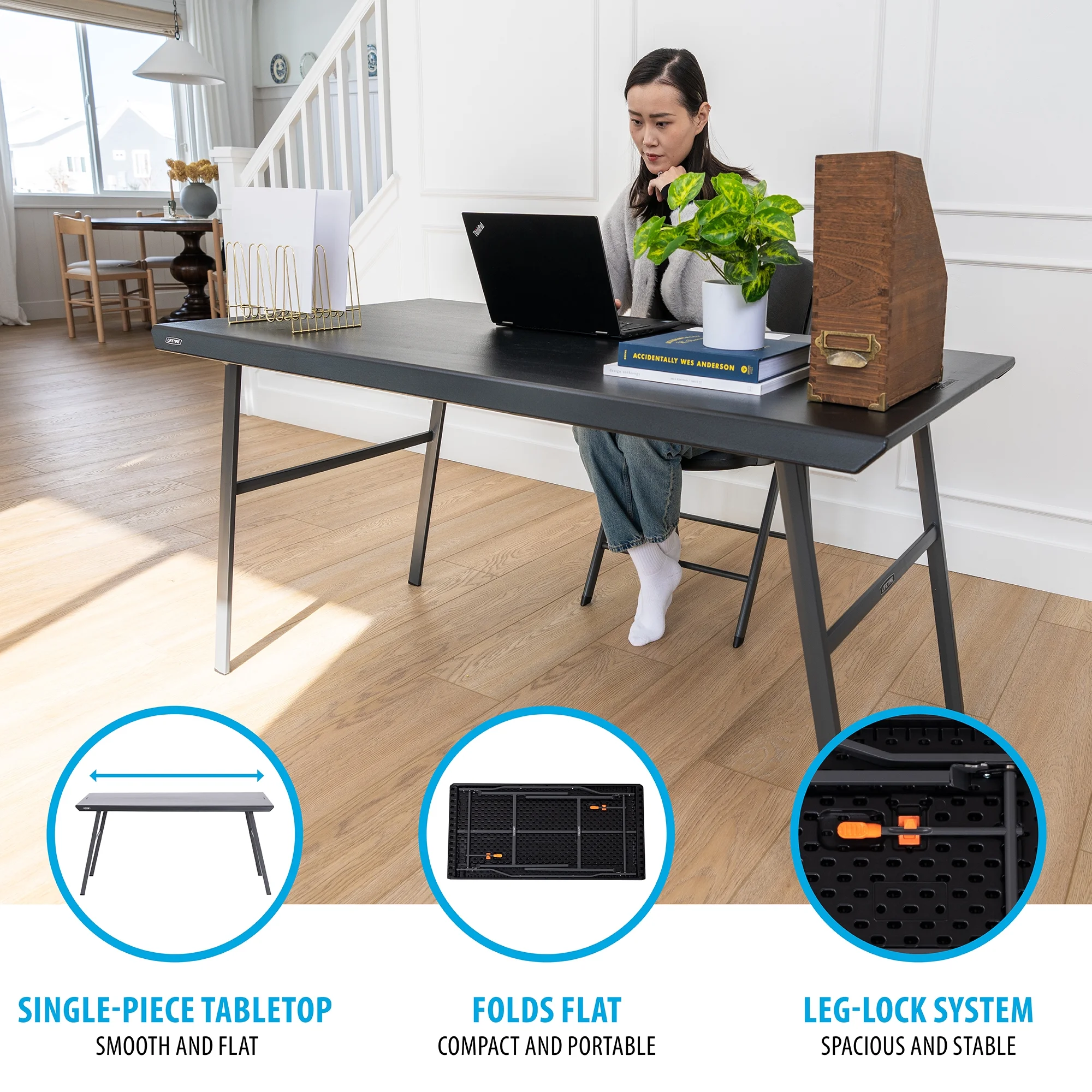 Lifetime 5 ft. Folding Home Office Desk, Black (80957)