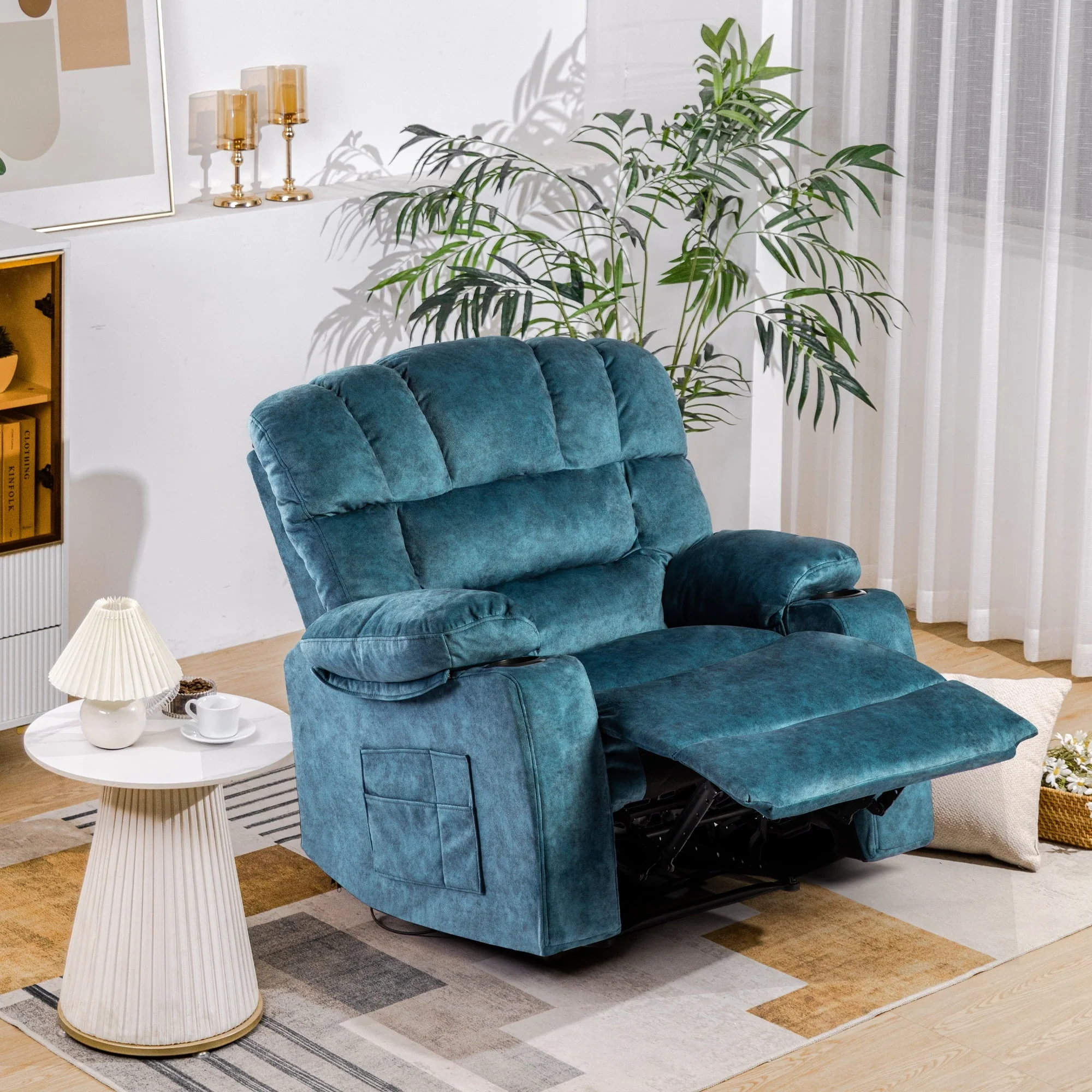 Colerline 40.9 Wide Super Soft and Oversize Modern Design Velvet Upholstered Manual Recliner Chair with Heating and Massage. Green