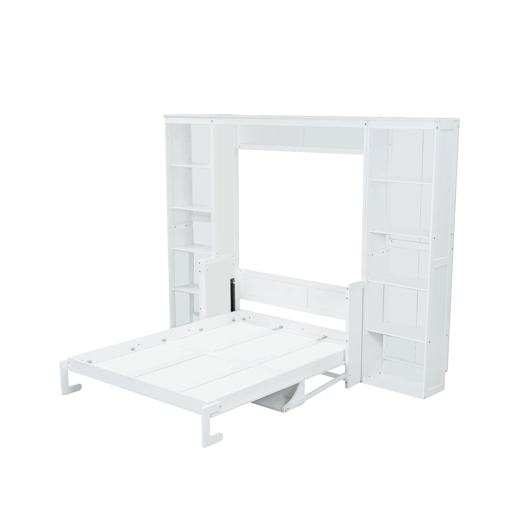 Queen Size Murphy Bed with Desk and Bookshelf(White)