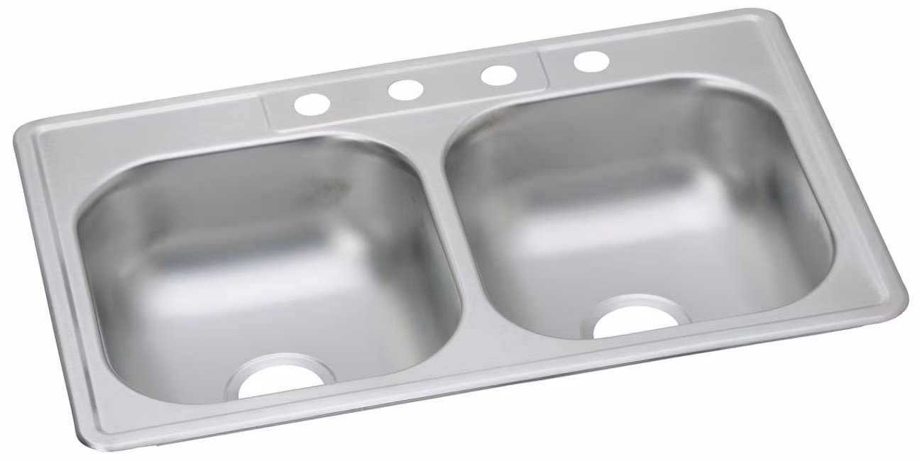 Elkay DD233224 22 Gauge Stainless Steel Double Bowl Top Mount Kitchen Sink, 33 x 22 x 7.0625