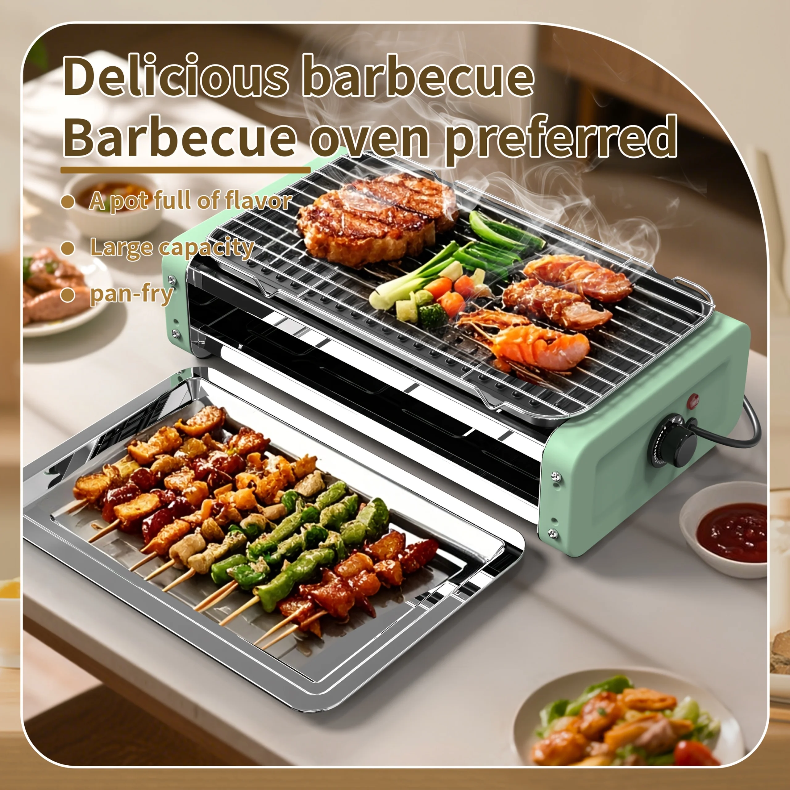 1500W Double Layer Indoor Electric Grill, Smokeless Kitchen Grill with 4/8 Cheese Plates, Non-Stick Removable Plates & Temp Control, Perfect for Family Dinner, BBQ, Easter Gift