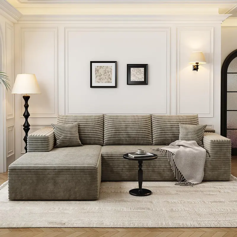 107.5-Inch L-Shaped Cloud Sectional – Minimalist Deep-Seat Sofa. No Assembly Required