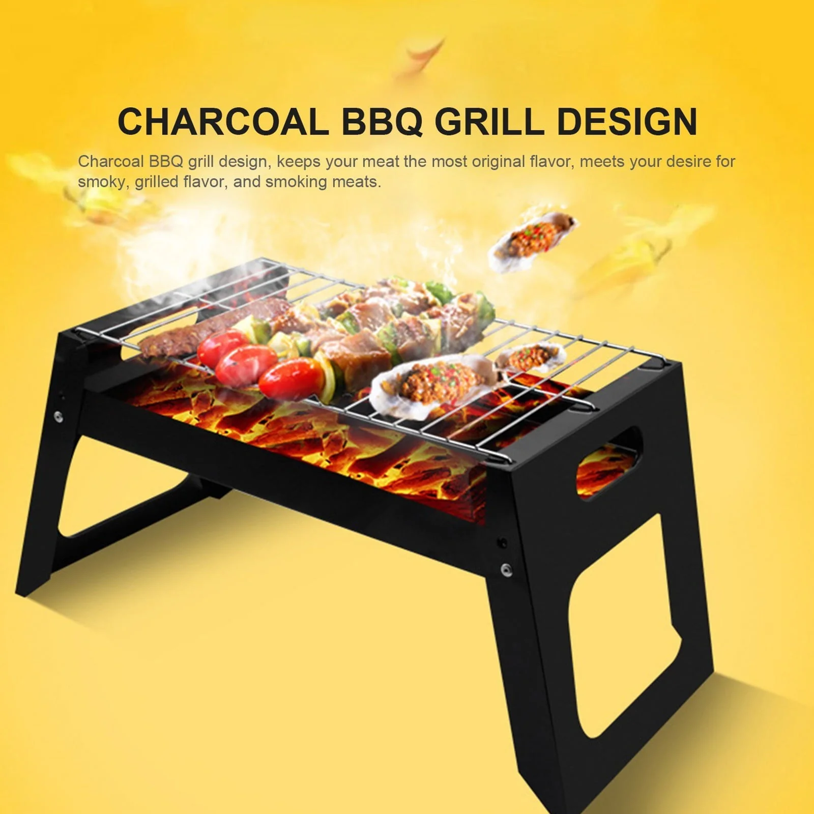 Fridja Folding Portable Barbecue Charcoal Grill, Barbecue Desk Tabletop Outdoor Stainless Steel Smoker BBQ for Camping Picnics Beach