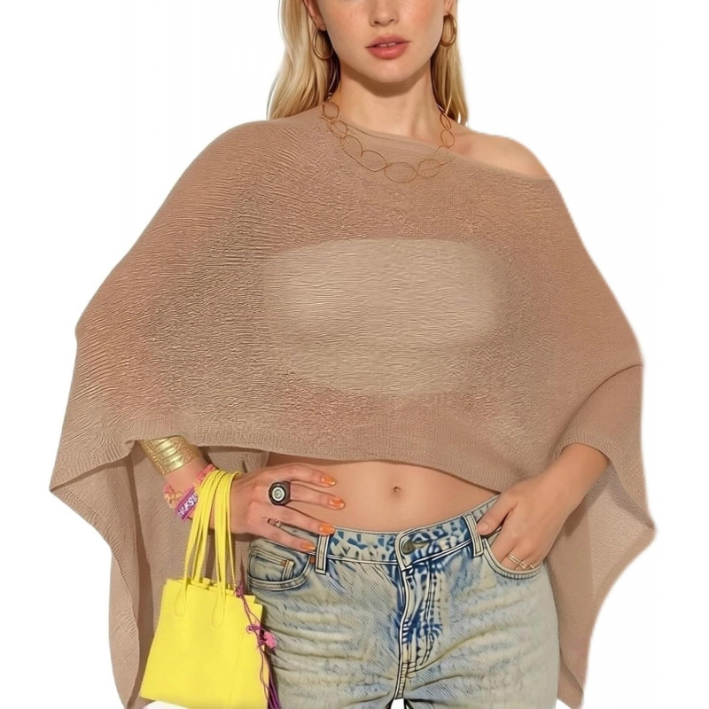 Women Sheer Poncho Top Lightweight Knit Crochet Shrug