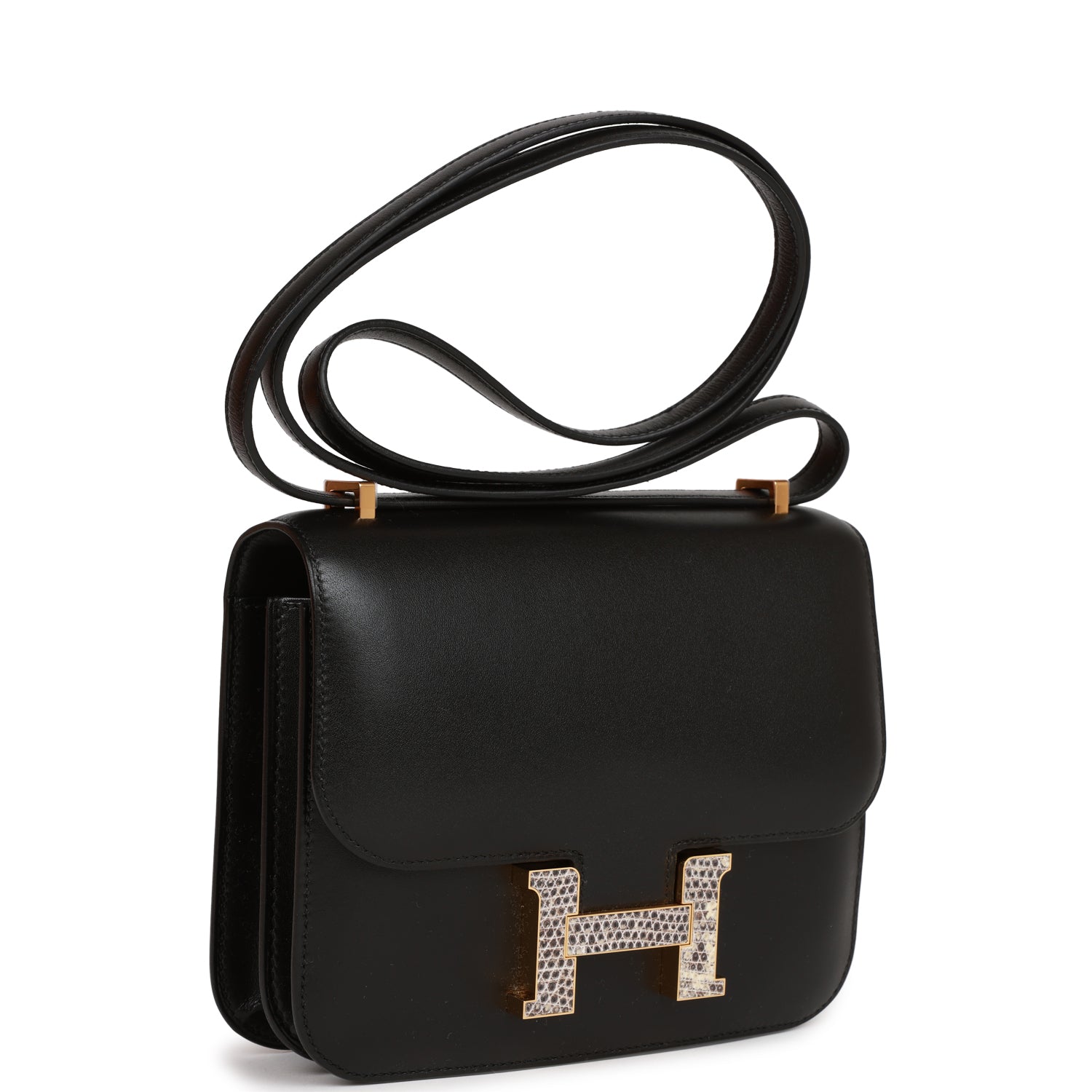 Constance 18 Black Tadelakt and Ombre Lizard Gold Hardware