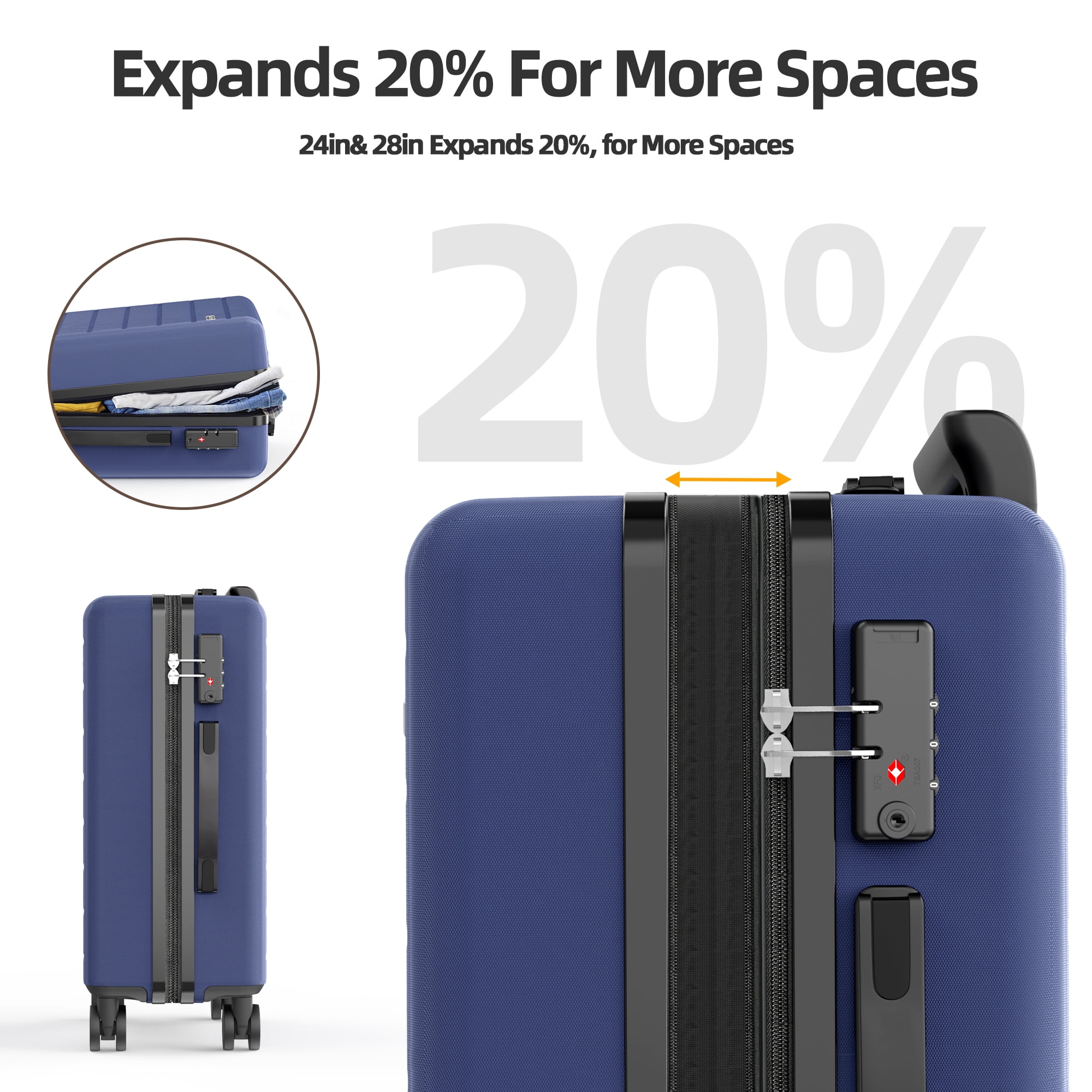 Sunbee 4 Piece Luggage Sets, Expandable Durable Hard Shell Suitcase Set Double Wheels TSA Lock, Blue