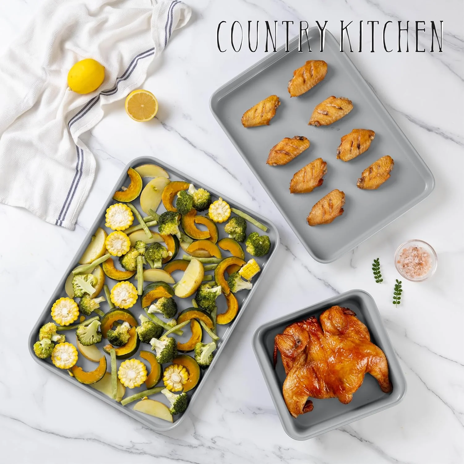 Country Kitchen 13-Piece Nonstick Cookware and Bakeware Set - Pots and Pans Collection with Stackable Design, Cream