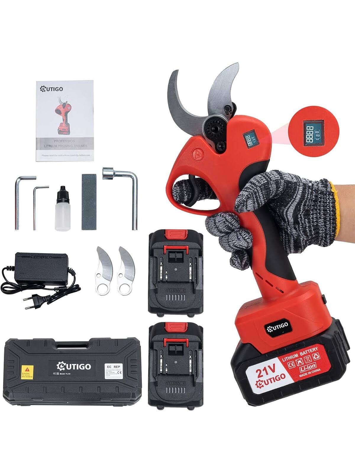 OUTIGO Forbici Potatura Elettriche con 2x3000mAh Batterie