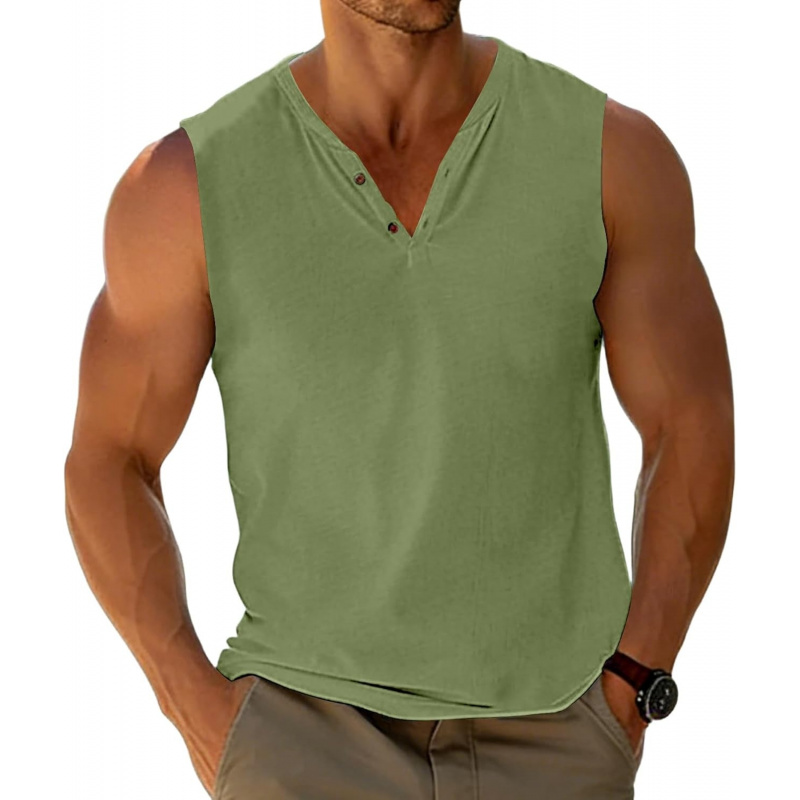 Men's V-Neck Button Tank Top Sleeveless