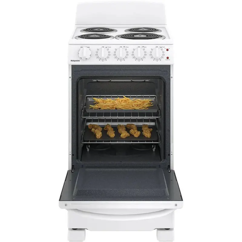 20-Inch 4-Burner Free-Standing Electric Range – White Finish Cooktop and Oven Combo for Compact Kitchens