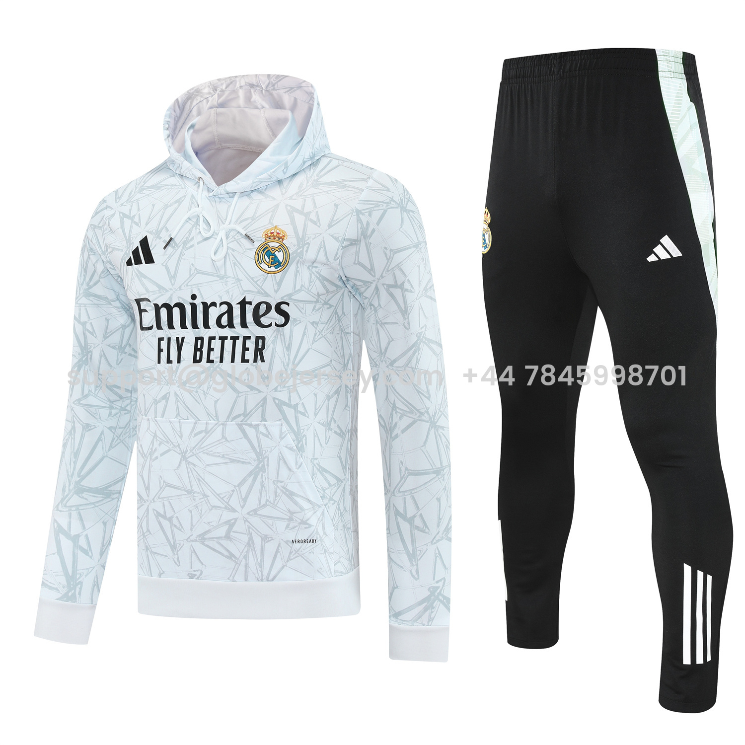 Real Madrid 25-26 Traning Hoodie Set - Triangular Spots White Hoodie With Black Pants