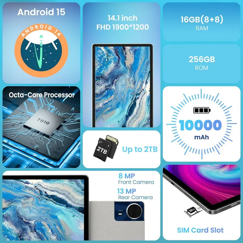 14-Inch Android Tablet – 16GB RAM. 256GB Storage. 4G LTE Connectivity