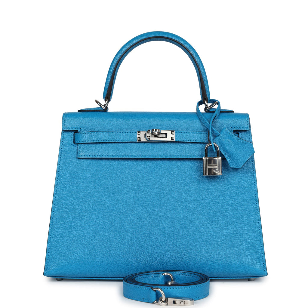 Kelly Sellier 25 Bleu Zanzibar Chevre Palladium Hardware