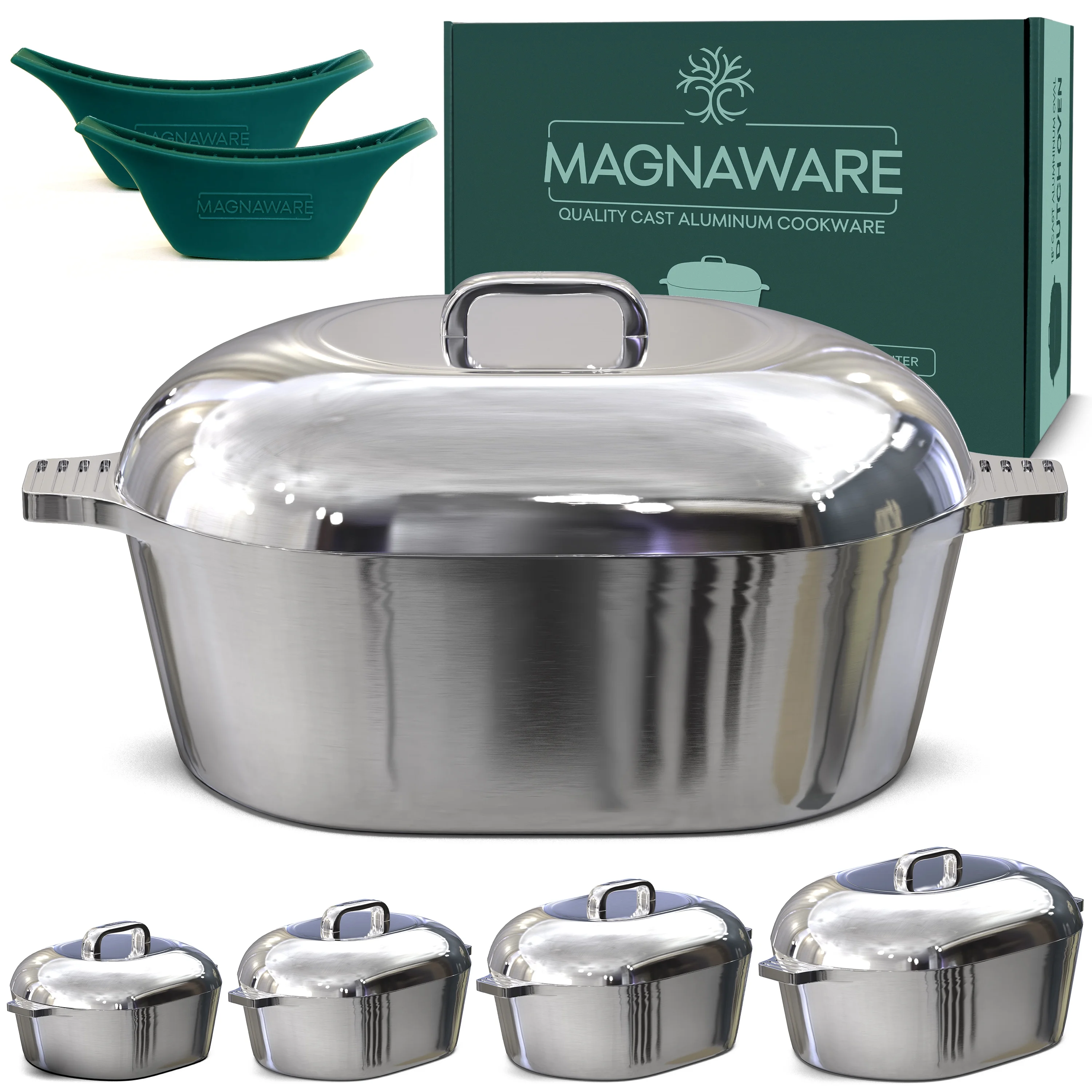 MAGNAWARE 5qt Lightweight Cast Aluminum Oval Dutch Oven, Silver