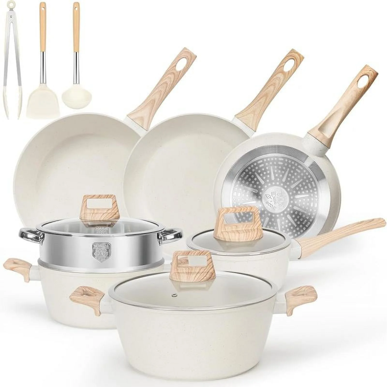 12pcs Pots and Pans Set Non Stick Kitchen Cookware Sets Induction Cookware Nonstick Granite Cooking Set with Frying Pans, Saucepans, Steamer