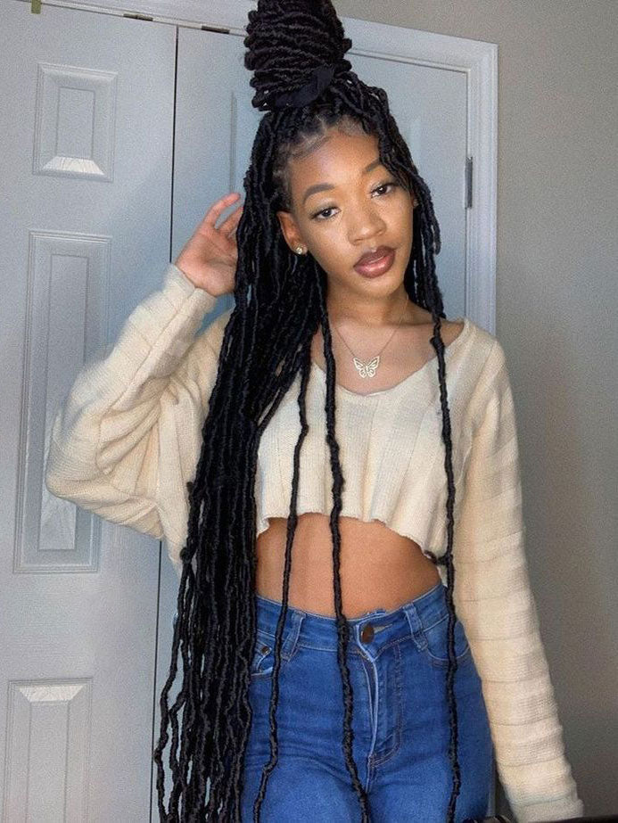 Sangtok 40 inch Extra Long Nu Faux Locs Knotless Braid Wig Embroidery 360 Full Lace Front Glueless Wig