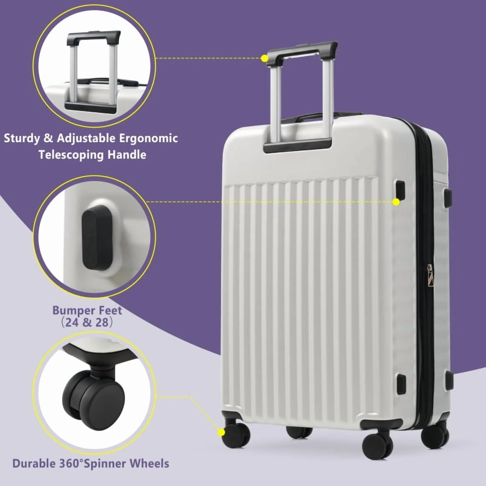 Front Opening Luggage Set 3 Piece, Hardside Carry on Suitcase with USB Port, Expandable Luggage with Handle Bag Spinner Wheels TSA Lock
