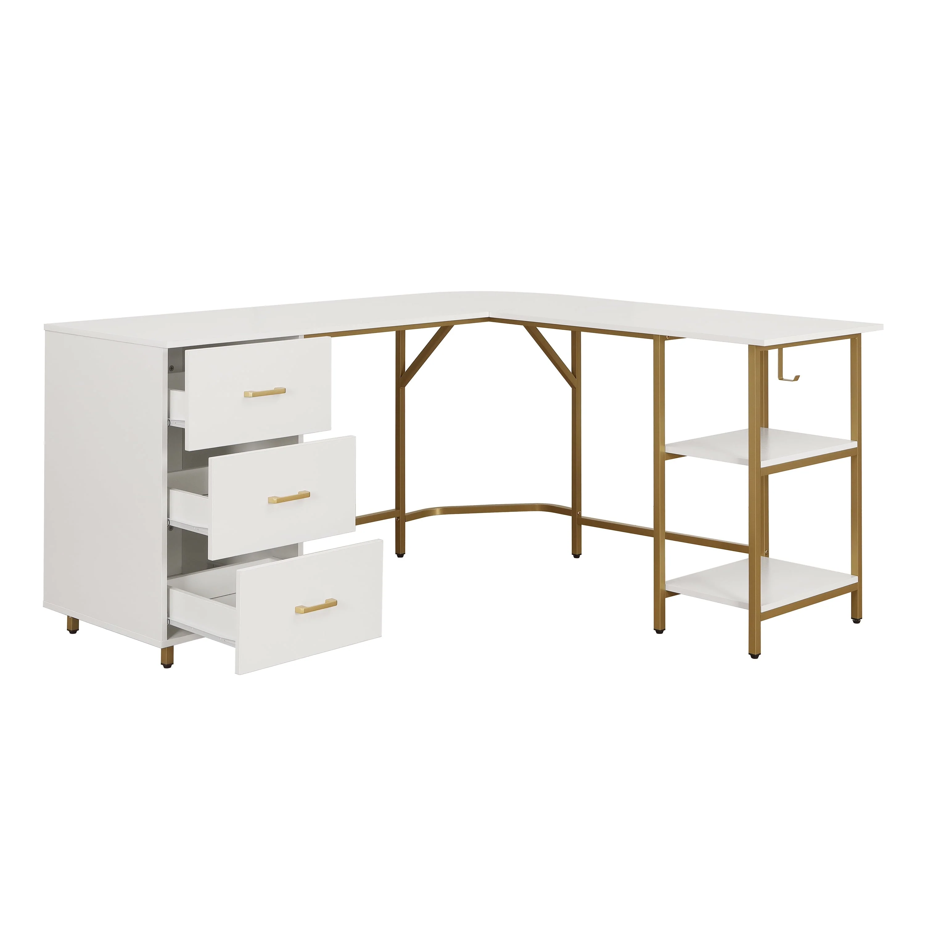 Techni Mobili L-Shape Home Office Desk with Storage, Gold