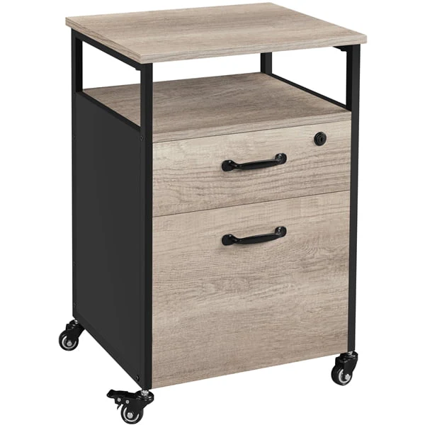 SmileMart Industrial Mobile Vintage File Cabinet with 2 Drawers