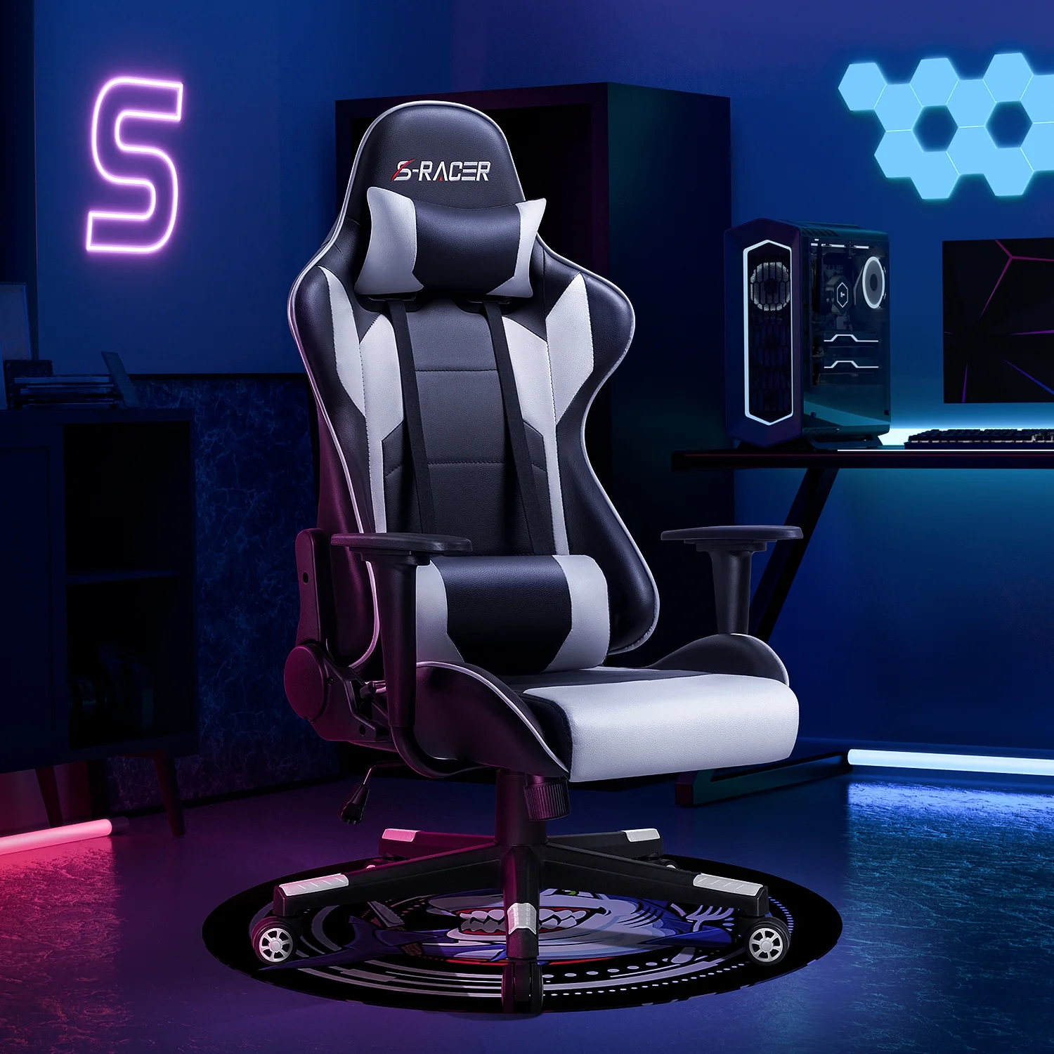 Homall Gaming Chair Office Chair High Back Computer Chair Leather Desk Chair Racing Executive Ergonomic Adjustable Swivel Task Chair with Headrest and Lumbar Support, Purple