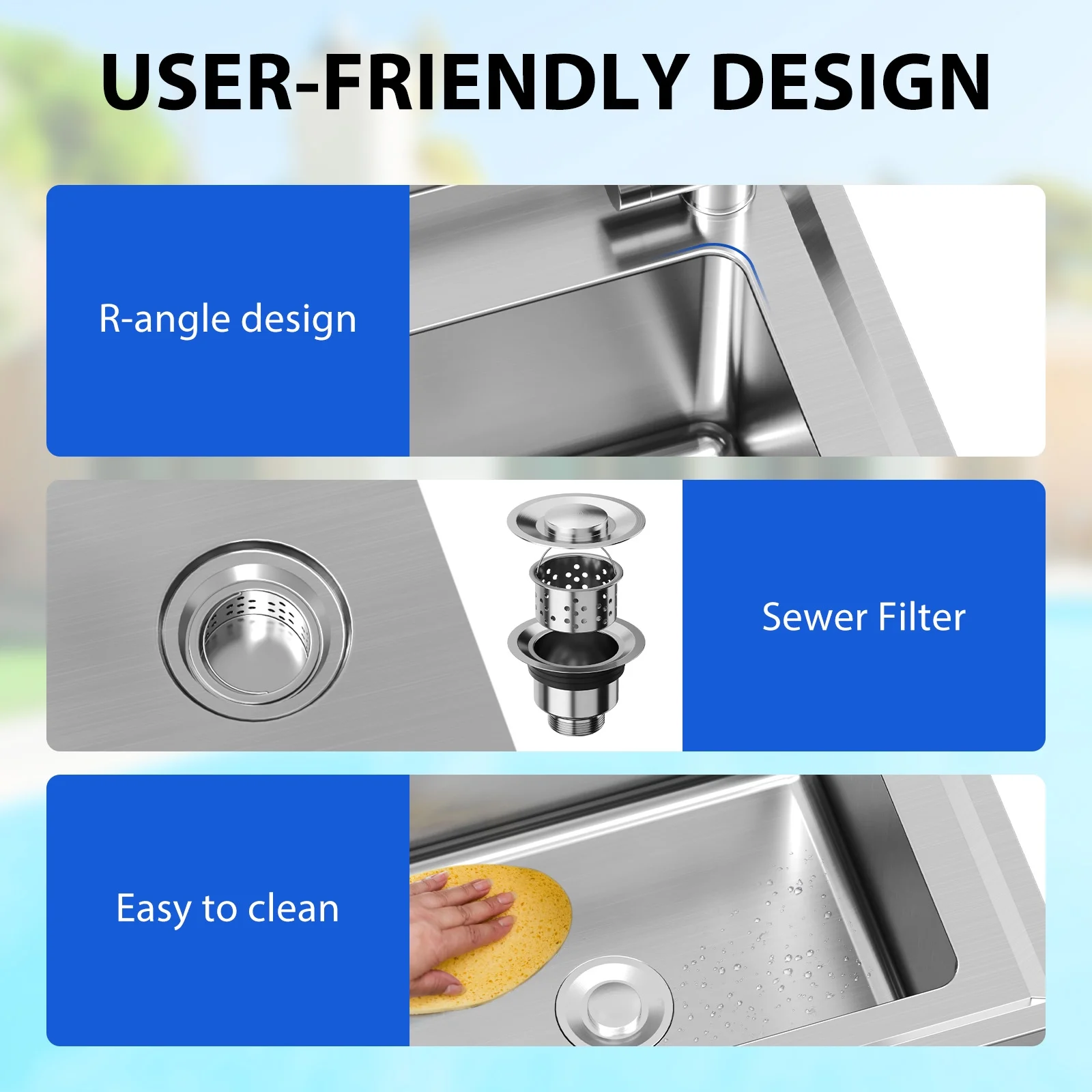 39 Inch Stainless Steel Utility Sink, Single Bowl w/Workbench Storage Shelf