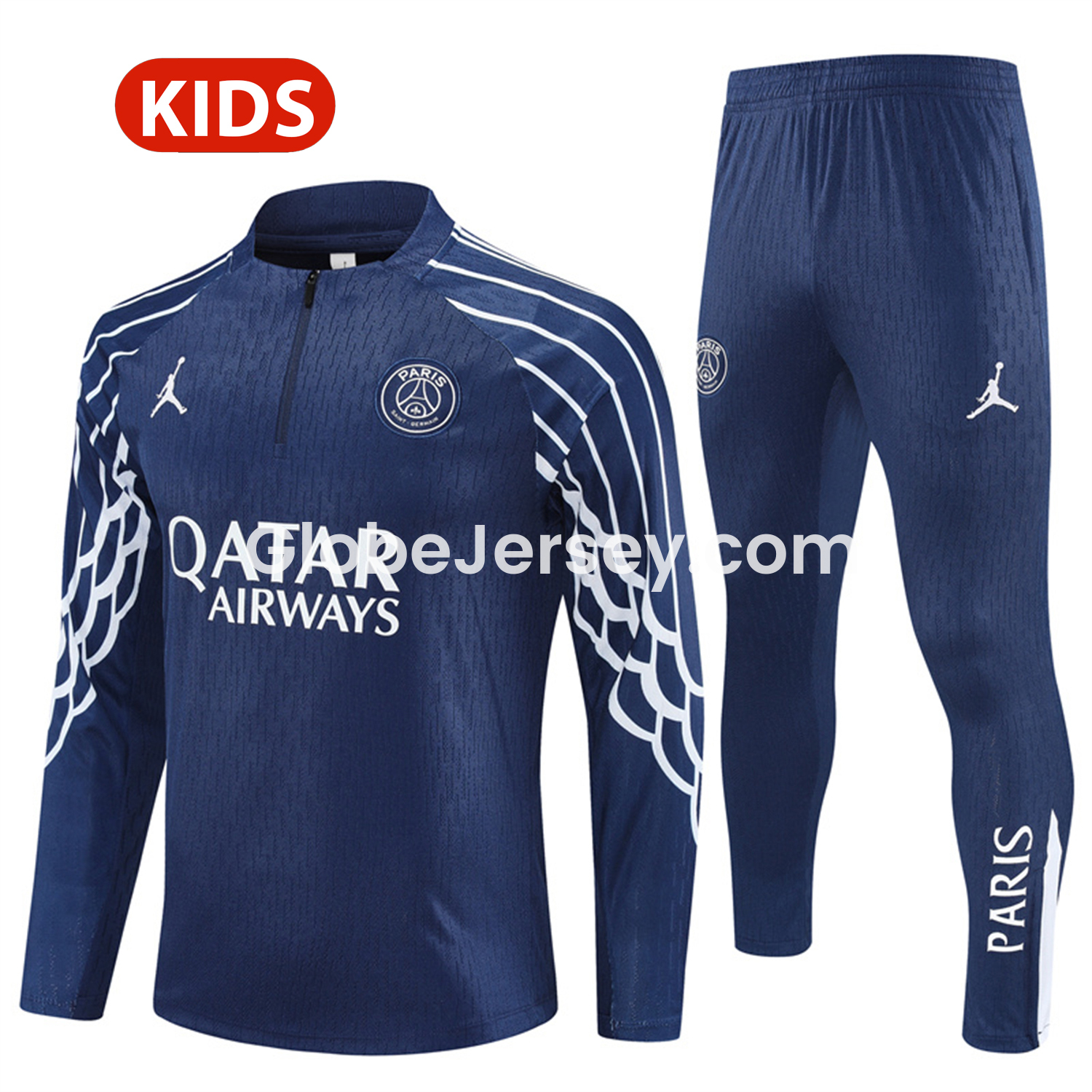 Paris Saint-Germain PSG 25-26 Kids Long Sleeve Training Set - JD White Wing Royal Blue Top and Pants