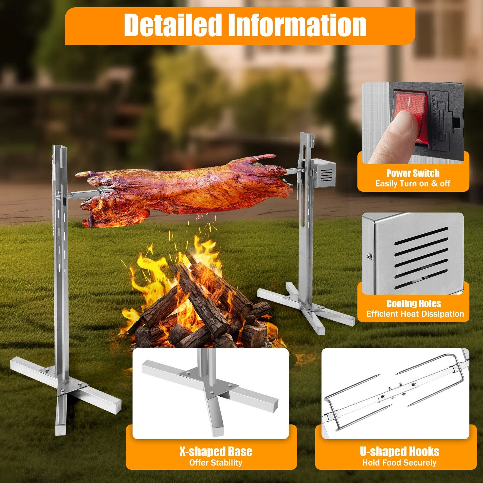 Electric BBQ Grill Large Spit Roaster Outdoor Picnic Cooker Pig Lamb Grill