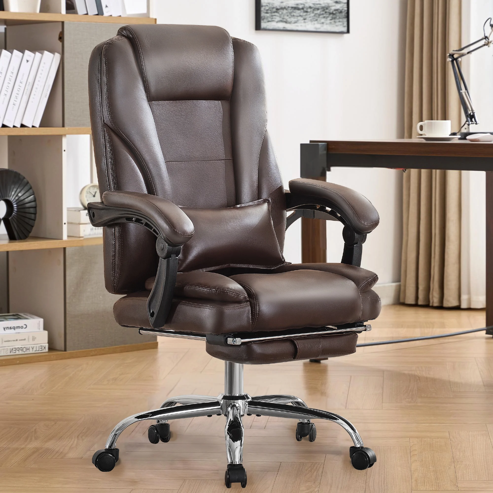 JONPONY Big and Tall Office Chair 500LBS Executive Office Chair Massage and Footrest Ergonomic Computer Desk Chair Reclining High Back Leather Office Chair Lumbar Back Support Swivel Rolling,Black