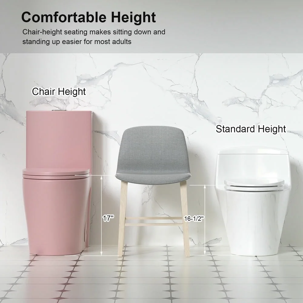Spaco 1.1/1.6 GPF Dual Flush One-Piece Toilet, Button on Tank top S-trap 12 inches, Elongated Bowl with Soft Close Seat, Water-Saving MAP 1000g, Comfort Chair Seat ADA Height, Light Gray