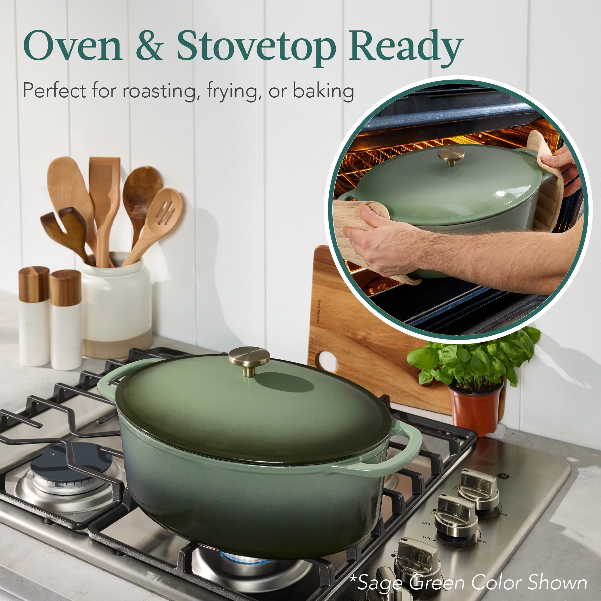 Best Choice Products Oval 7.5 Quart Cast-Iron Dutch Oven, Heavy-Duty w/ Enamel, Side Handles - Vanilla Buttercream